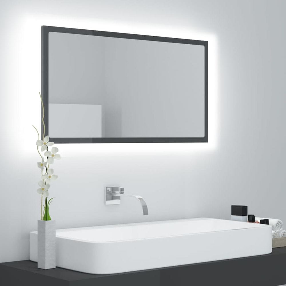 Vidaxl LED kúpeľňové zrkadlo lesklé sivé 80x8,5x37 cm drevotrieska