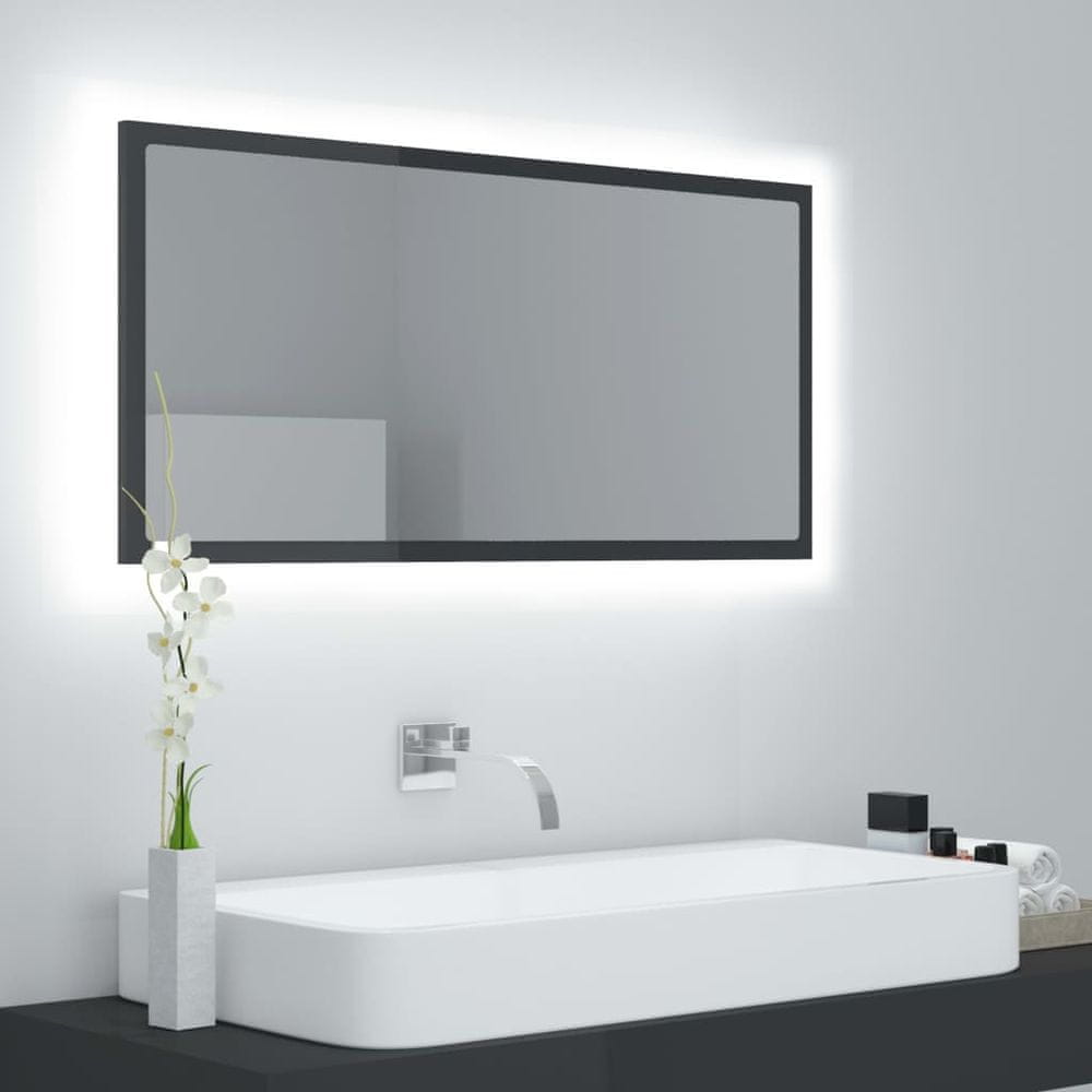 Vidaxl LED kúpeľňové zrkadlo vysoko lesklé sivé 90x8,5x37 cm drevotrieska