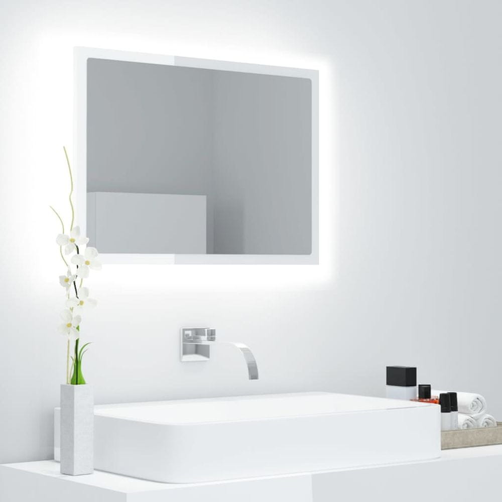Vidaxl LED kúpeľňové zrkadlo lesklé biele 60x8,5x37 cm drevotrieska