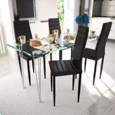 Vidaxl Kuchynský set, 4 čierne stoličky s úzkymi líniami + 1 sklenený stôl