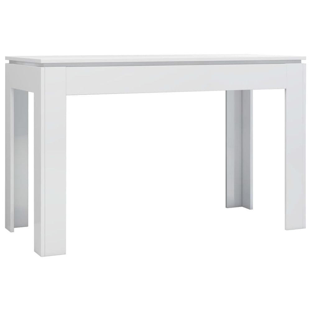 Vidaxl Jedálenský stôl, lesklý biely 120x60x76 cm, drevotrieska