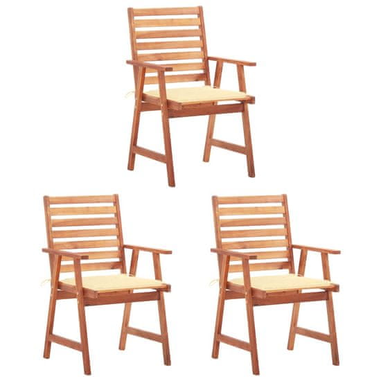 Petromila vidaXL Vonkajšie jedálenské stoličky s podložkami 3 ks masívna akácia