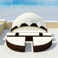 Vidaxl Záhradná posteľ so strieškou hnedá 186x226 cm polyratanová