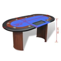 Vidaxl Pokerový stôl pre 10, zóna pre dílera, držiak na žetóny, modrý