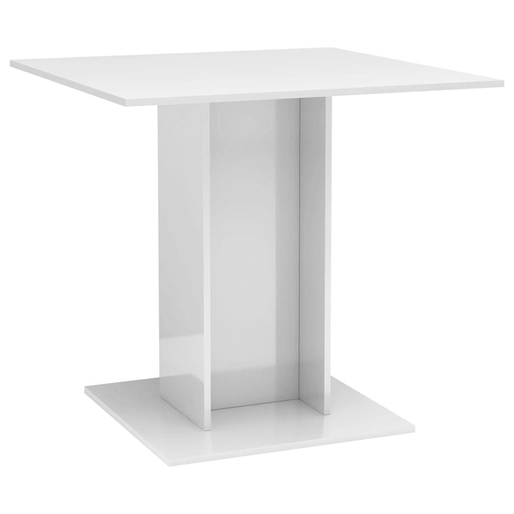 Vidaxl Jedálenský stôl, lesklý biely 80x80x75 cm, kompozitné drevo
