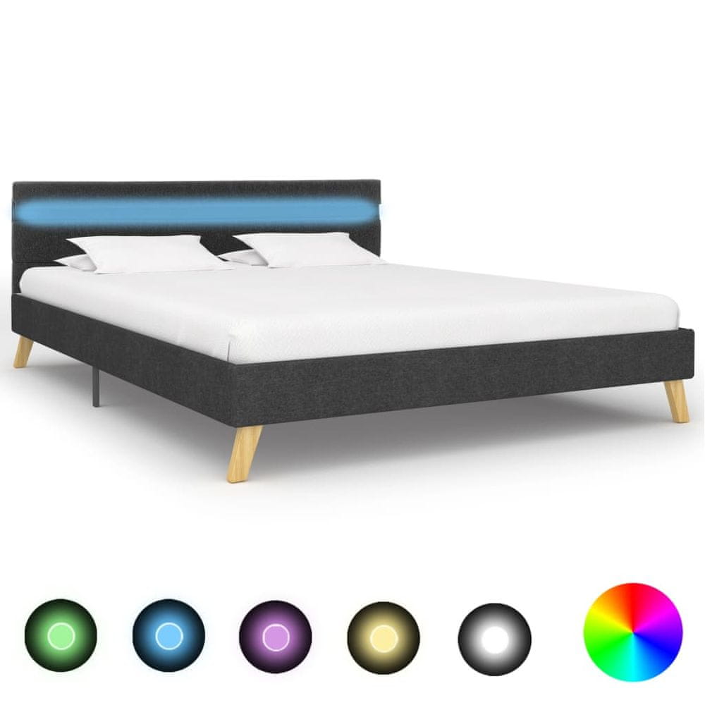 Vidaxl Rám postele s LED svetlom tmavosivý 120x200 cm látkový