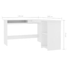 Vidaxl Rohový stôl v tvare L, biely 120x140x75 cm, drevotrieska