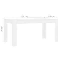 Vidaxl Jedálenský stôl, biely 160x80x76 cm, drevotrieska