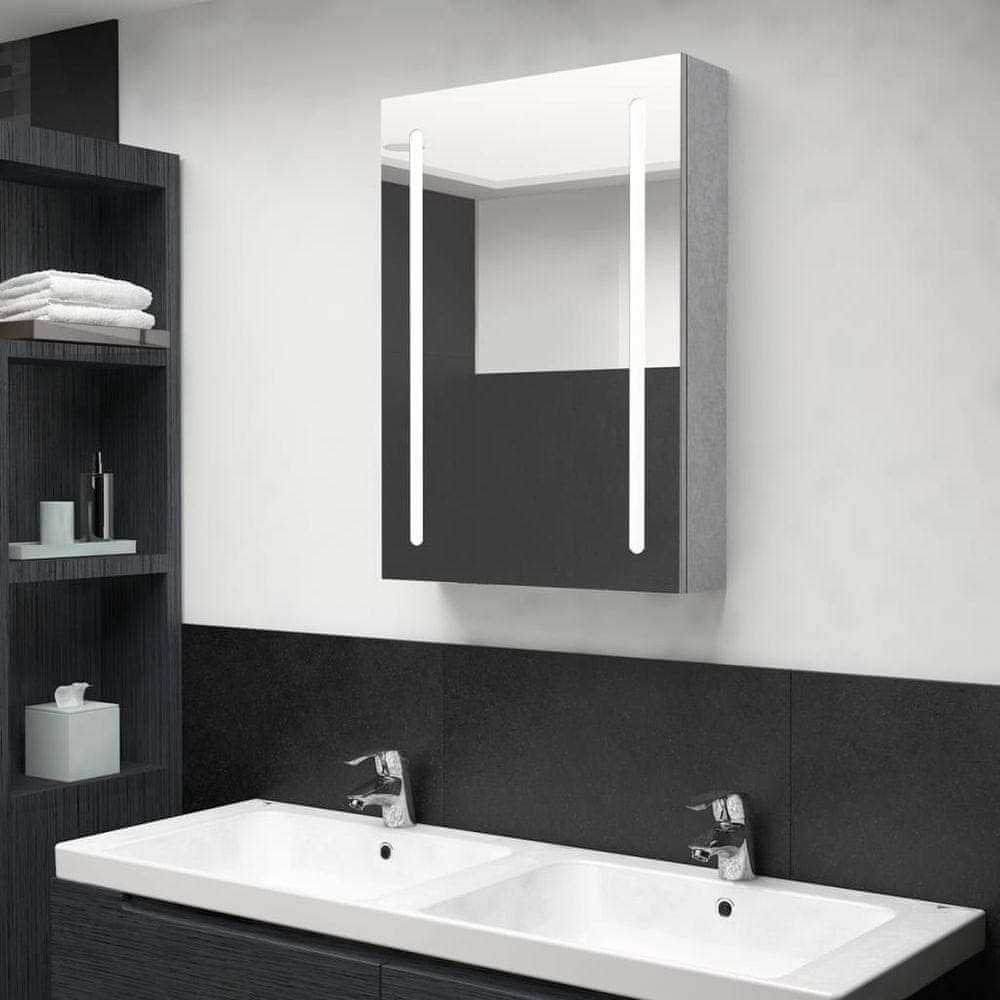 Vidaxl LED kúpeľňová zrkadlová skrinka betónovo-sivá 50x13x70 cm