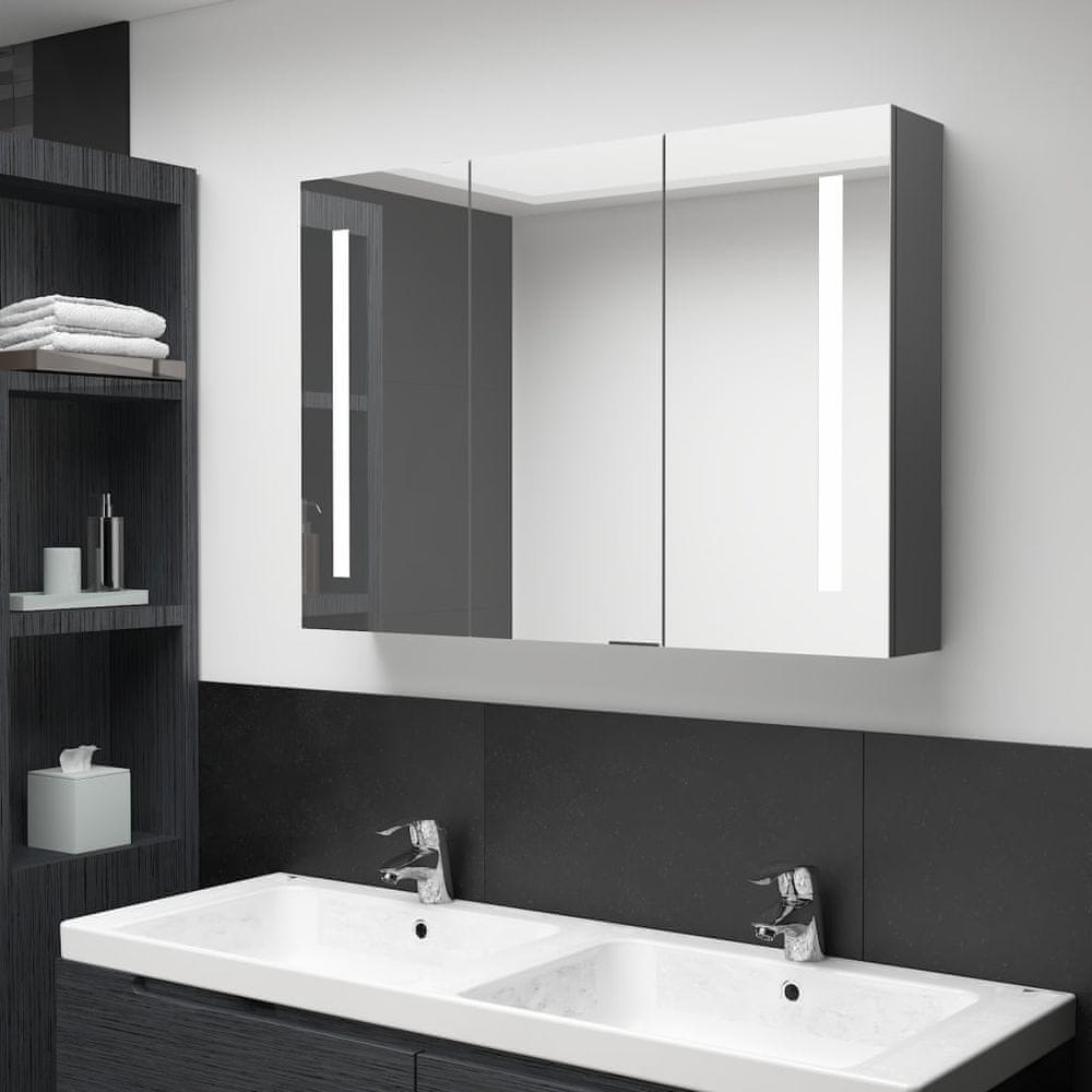 Vidaxl LED kúpeľňová zrkadlová skrinka 89x14x62 cm sivá