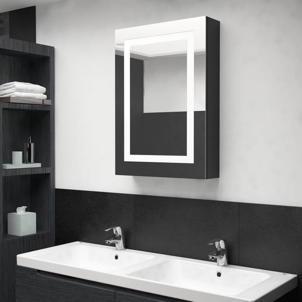 Vidaxl LED kúpeľňová zrkadlová skrinka žiarivá čierna 50x13x70 cm