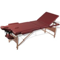 Petromila vidaXL Červený skladací masážny stôl s 3 zónami a dreveným rámom