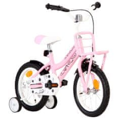Petromila vidaXL Detský bicykel s predným nosičom 14 palcový biely a ružový