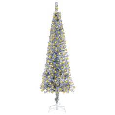 Vidaxl Úzky vianočný stromček s LED svetielkami strieborný 120 cm