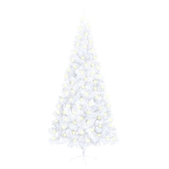Vidaxl Umelý polovičný vianočný stromček LED podstavec biely 210 cm PVC