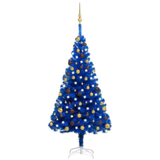 Vidaxl Umelý vianočný stromček s LED a súpravou gulí modrý 150 cm PVC