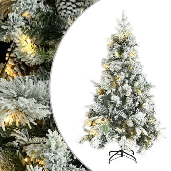 Vidaxl Vianočný stromček s vločkami, LED a šiškami 195 cm PVC a PE