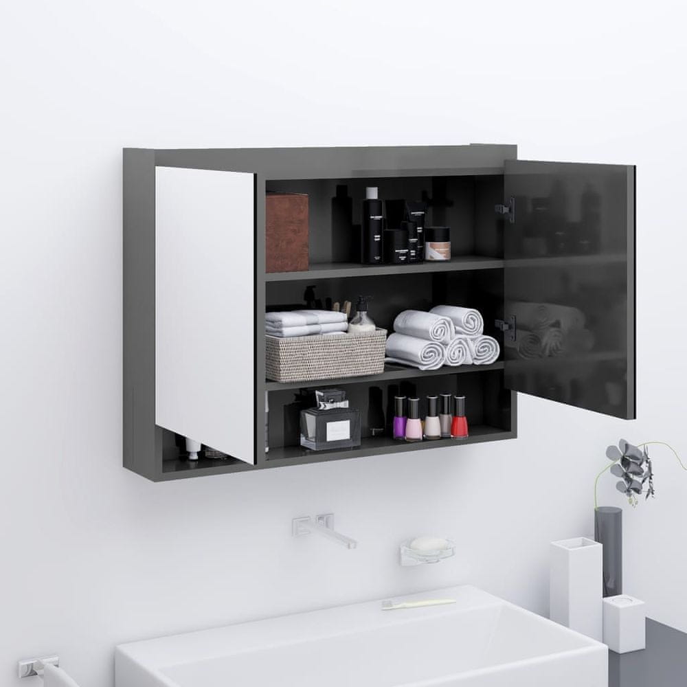 Vidaxl Kúpeľňová zrkadlová skrinka 80x15x60 cm MDF lesklá sivá