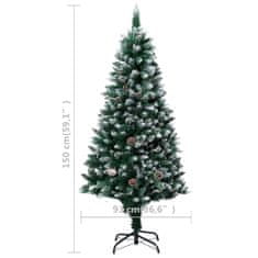 Vidaxl Zasnežený umelý vianočný stromček s LED a borovicovými šiškami 150 cm