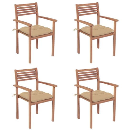 Vidaxl Záhradné stoličky 4 ks béžové podložky teakový masív