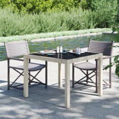 Vidaxl Záhradný stôl 90x90x75 cm tvrdené sklo a polyratan béžový