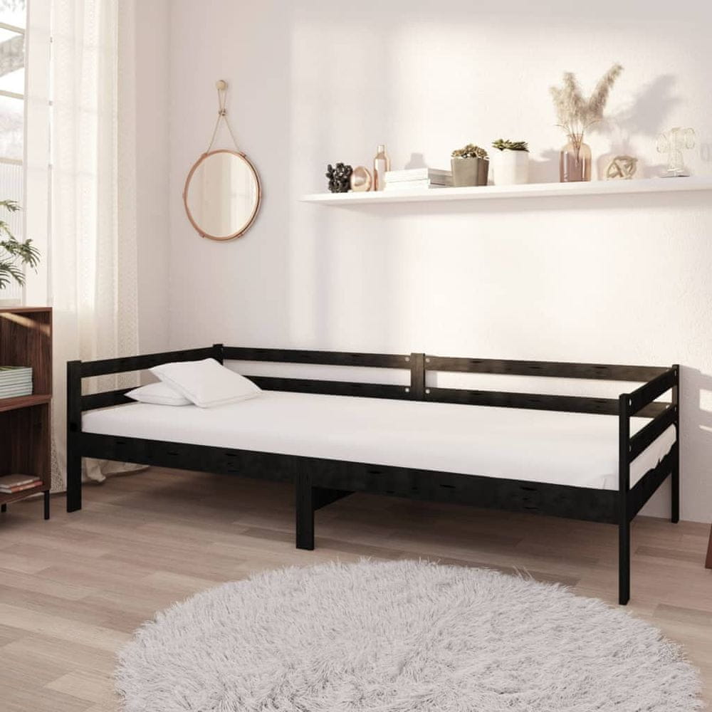 Petromila vidaXL Denná posteľ s matracom 90x200 cm, čierna, borovicový masív