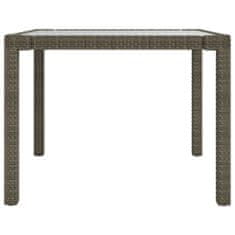 Vidaxl Záhradný stôl 90x90x75 cm tvrdené sklo a polyratan sivý