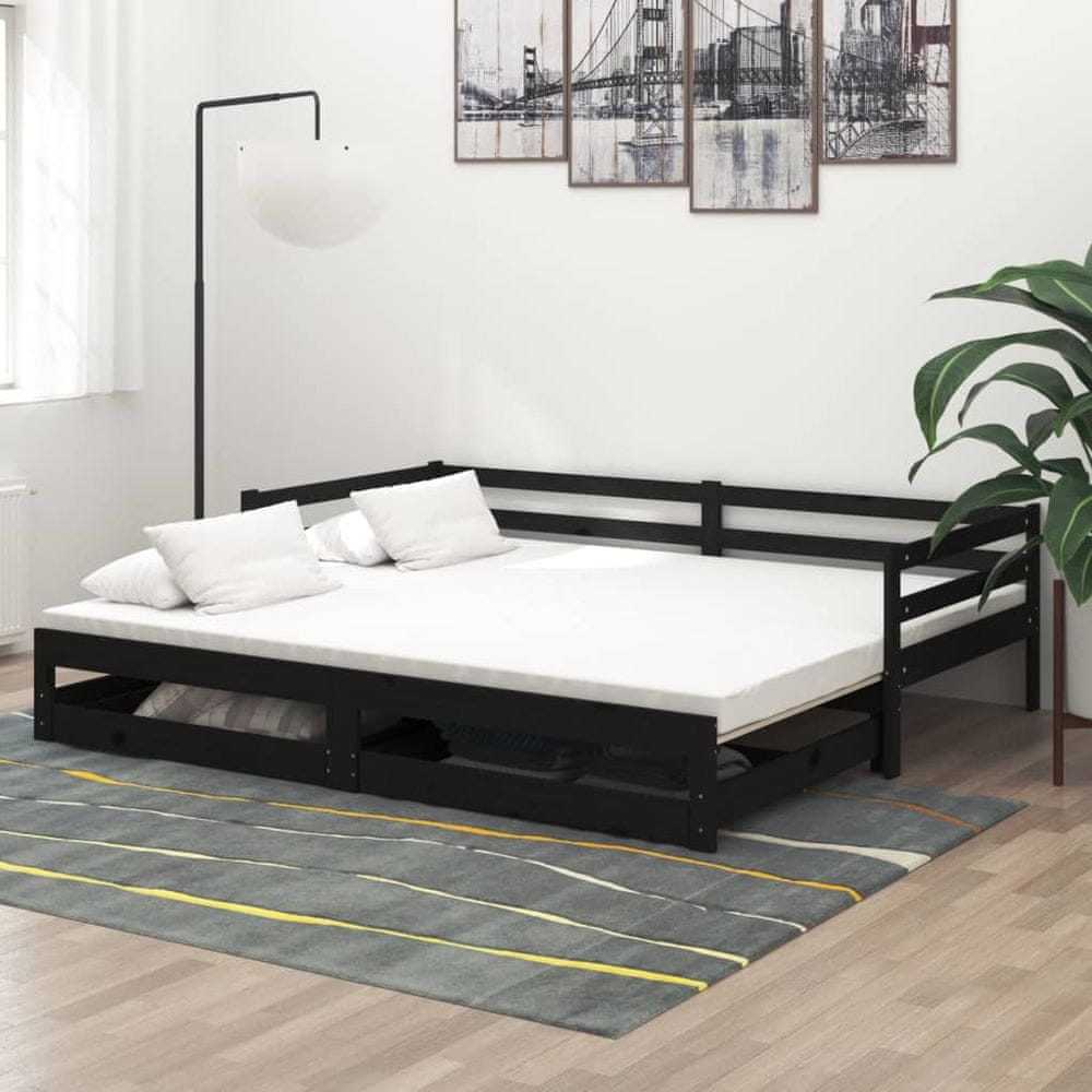 Petromila vidaXL Rozkladacia denná posteľ 2x(90x200)cm, čierna, borovicový masív