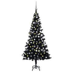 Vidaxl Umelý vianočný stromček s LED a súpravou gulí čierny 120 cm PVC