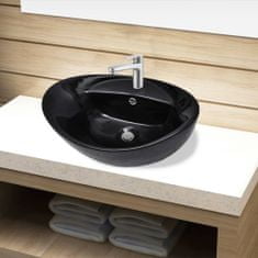 Petromila vidaXL Čierne oválne keramické umývadlo do kúpeľne s otvorom na batériu