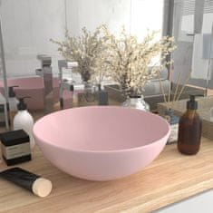 Vidaxl Umývadlo do kúpeľne, keramika, matné ružové, okrúhle