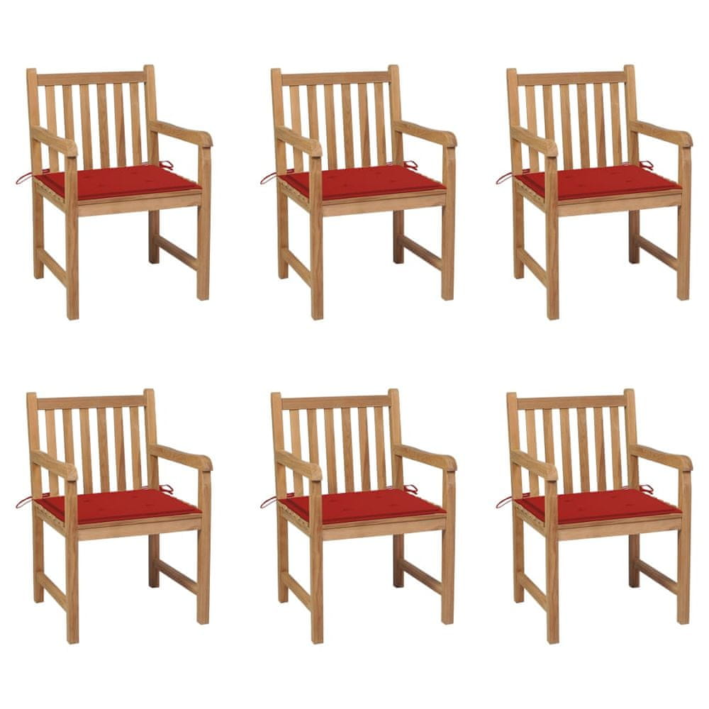 Petromila vidaXL Záhradné stoličky 6 ks s červenými podložkami tíkový masív