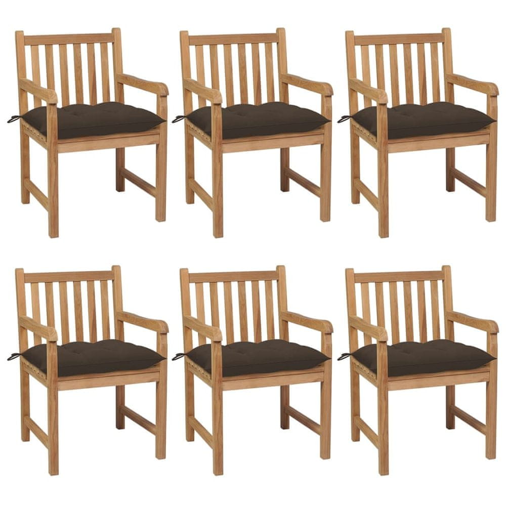 Vidaxl Záhradné stoličky 6 ks so sivohnedými podložkami tíkový masív