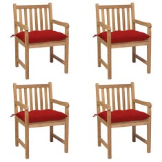 Vidaxl Záhradné stoličky 4 ks s červenými podložkami tíkový masív