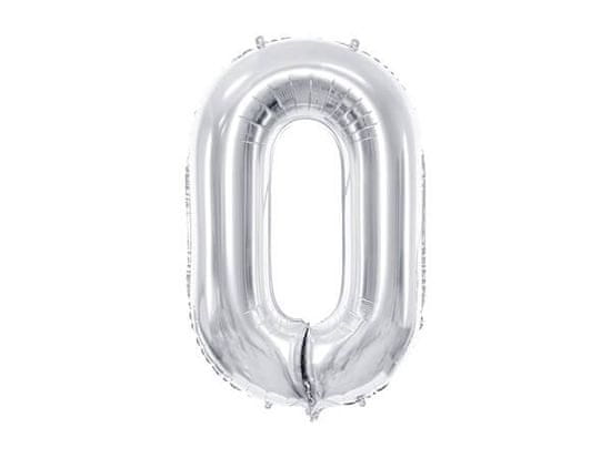PartyDeco Fóliový balón Číslo 0 strieborný 86cm