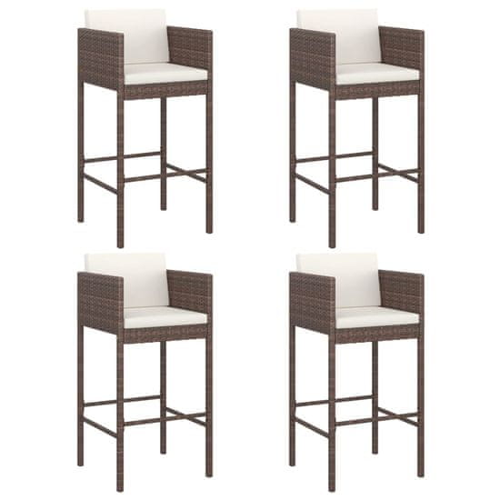 Vidaxl Barové stoličky 4 ks s podložkami hnedé polyratanové