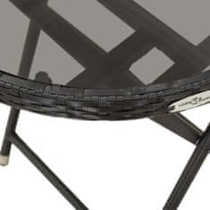 Petromila vidaXL Čajový stolík, čierny 60 cm, polyratan, tvrdené sklo