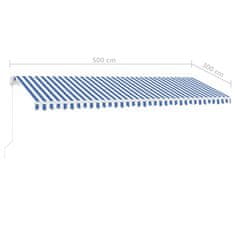 Vidaxl Ručne zaťahovacia markíza s LED 500x300 cm modrá a biela