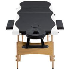 Vidaxl Skladací masážny stôl, 3 zóny, drevo, čierno biely