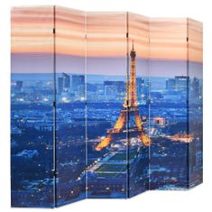 Vidaxl Skladací paraván, 228x170 cm, potlač nočného Paríža
