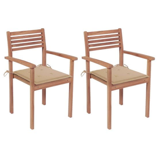 Vidaxl Záhradné stoličky 2 ks béžové podložky teakový masív