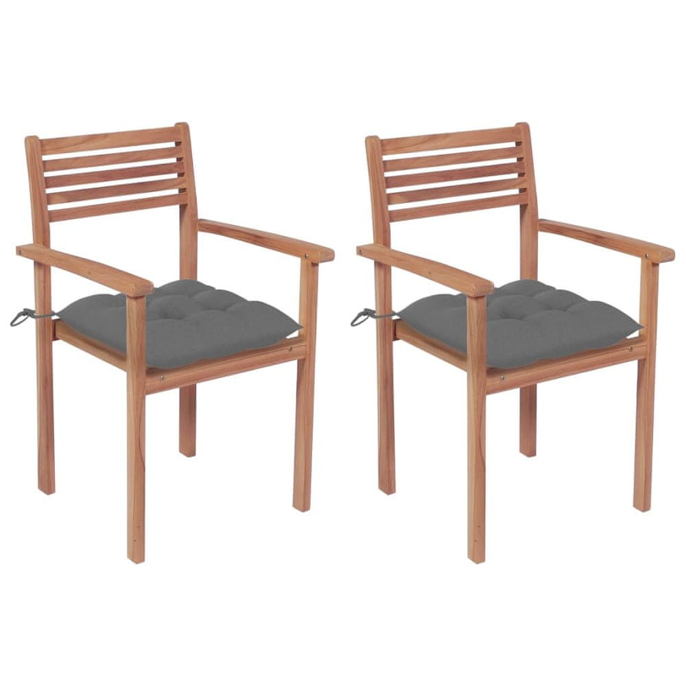 Vidaxl Záhradné stoličky 2 ks sivé podložky teakový masív