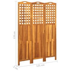 Petromila vidaXL 3-panelový paraván 121x2x170 cm masívne akáciové drevo