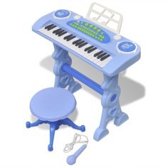 Vidaxl Detský klavír so stoličkou a mikrofónom, 37 klávesov, modrý