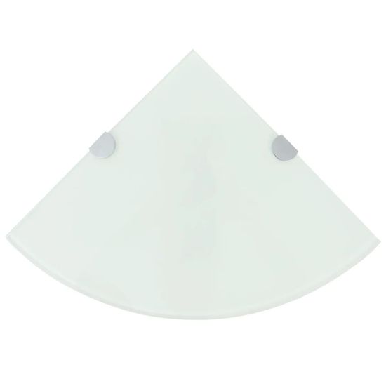 Vidaxl Rohová polička s chrómovanou podperou, sklenená, biela, 25x25 cm