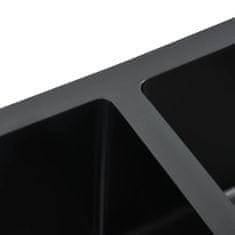 Vidaxl Ručne vyrobený kuchynský drez so sitkom čierny nehrdzavejúca oceľ