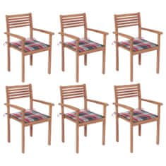 Vidaxl Stohovateľné záhradné stoličky s podložkami 6 ks tíkový masív