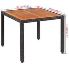 Vidaxl Záhradný stôl 90x90x75 cm, polyratan a akáciový masív