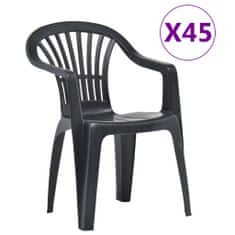 Vidaxl Stohovateľné záhradné stoličky, 45 kusov, plast, antracitová farba