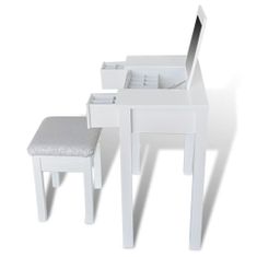 Vidaxl Toaletný stolík so stoličkou a 1 vyklápacím zrkadlom, biely